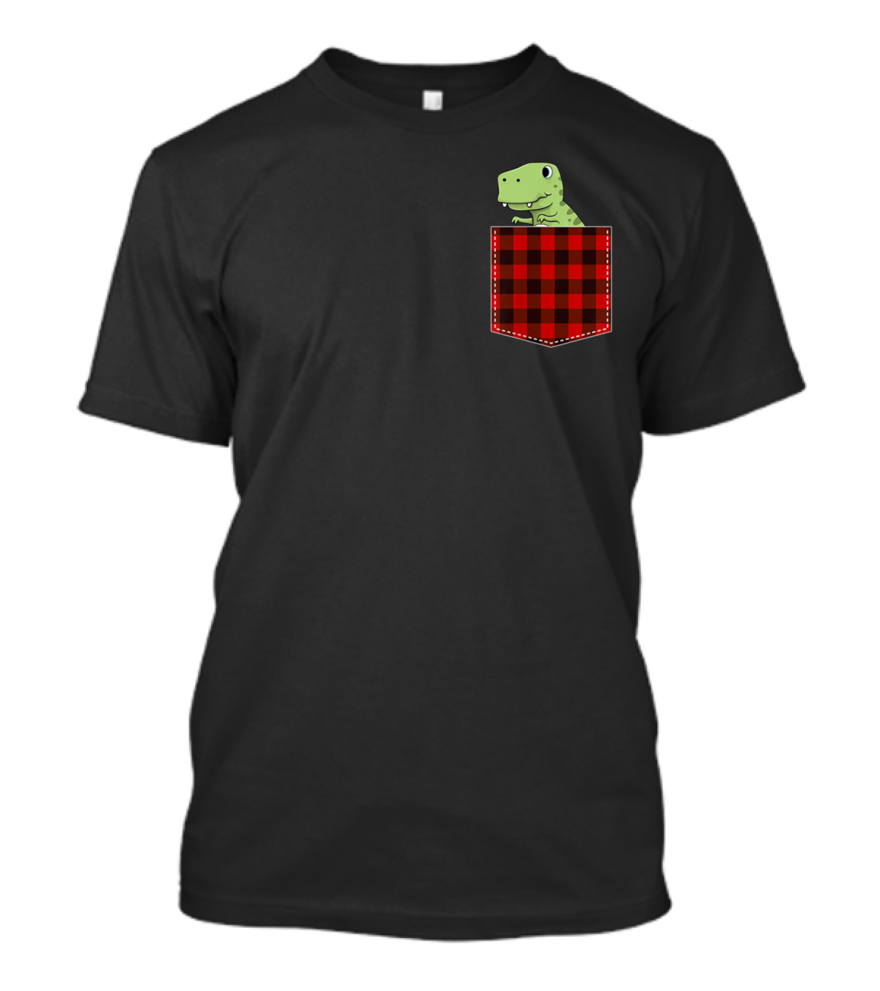 Red Plaid Dinosaur In Pocket Buffalo Family T-Shirt