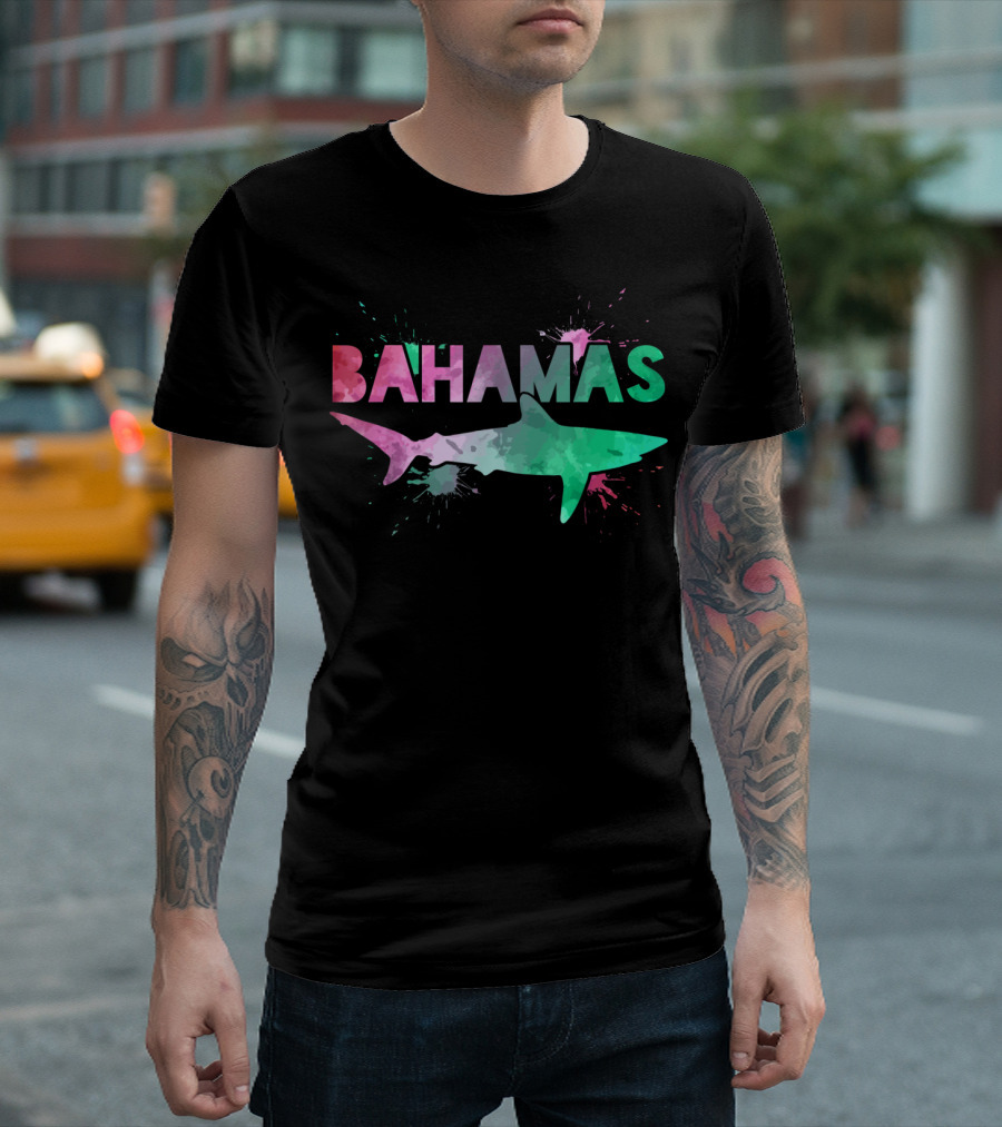Bahamas Shark Scuba Diving Watercolor Splash T-Shirt