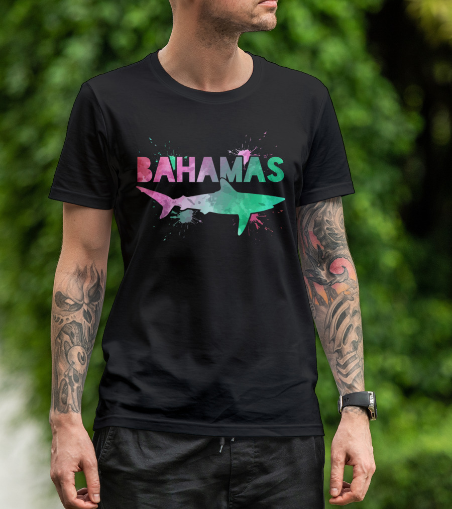 Bahamas Shark Scuba Diving Watercolor Splash T-Shirt