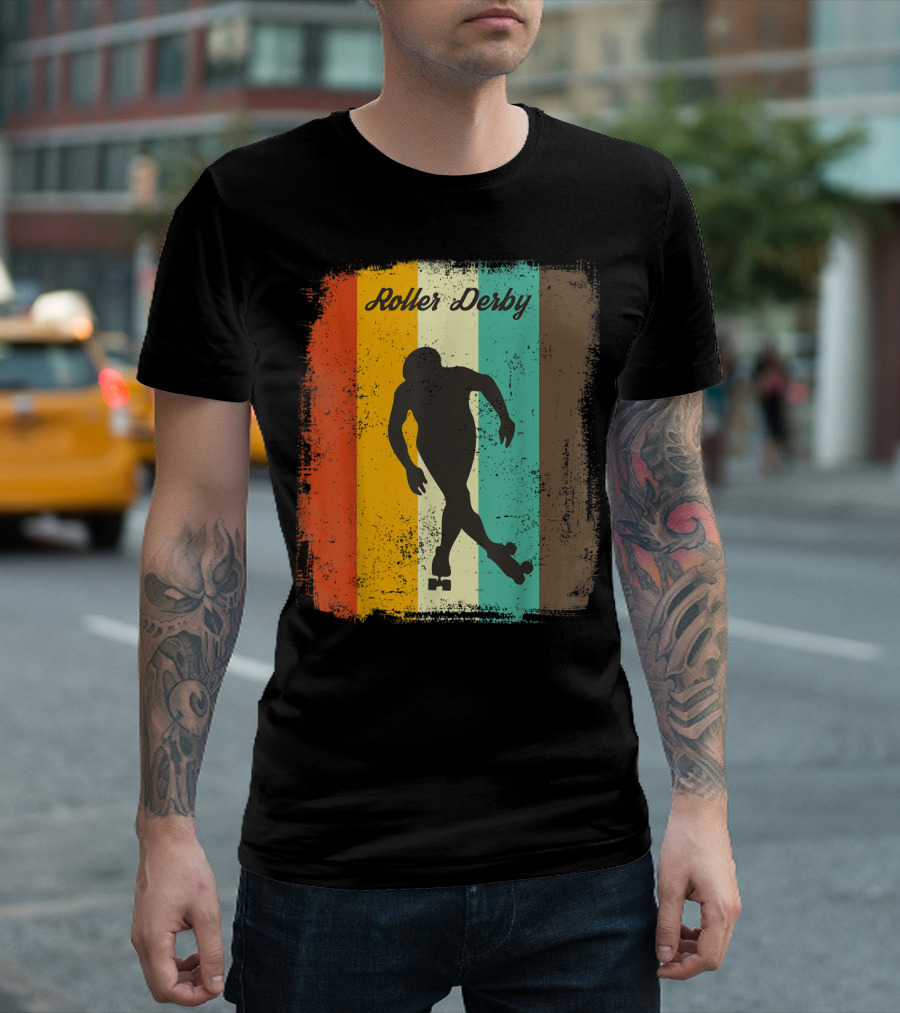 Roller Derby Retro 70S Vintage Derby Girl Silhouette On T-Shirt