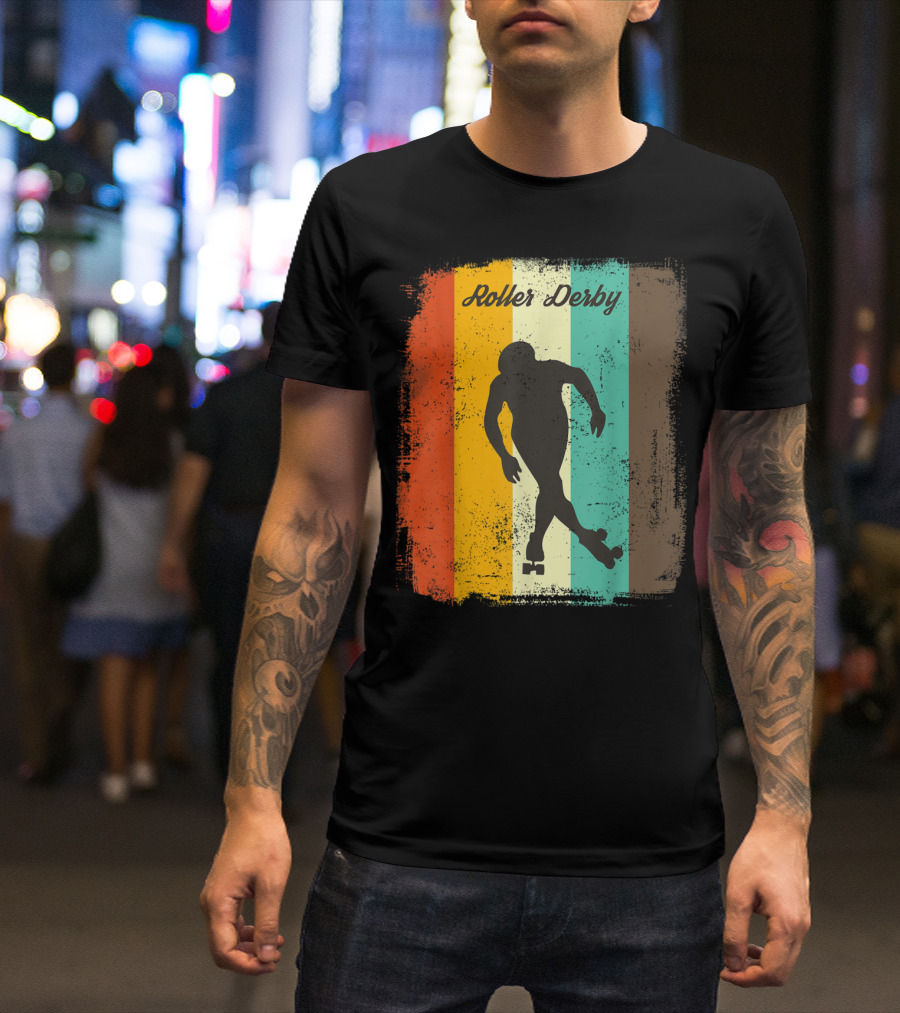 Roller Derby Retro 70S Vintage Derby Girl Silhouette On T-Shirt
