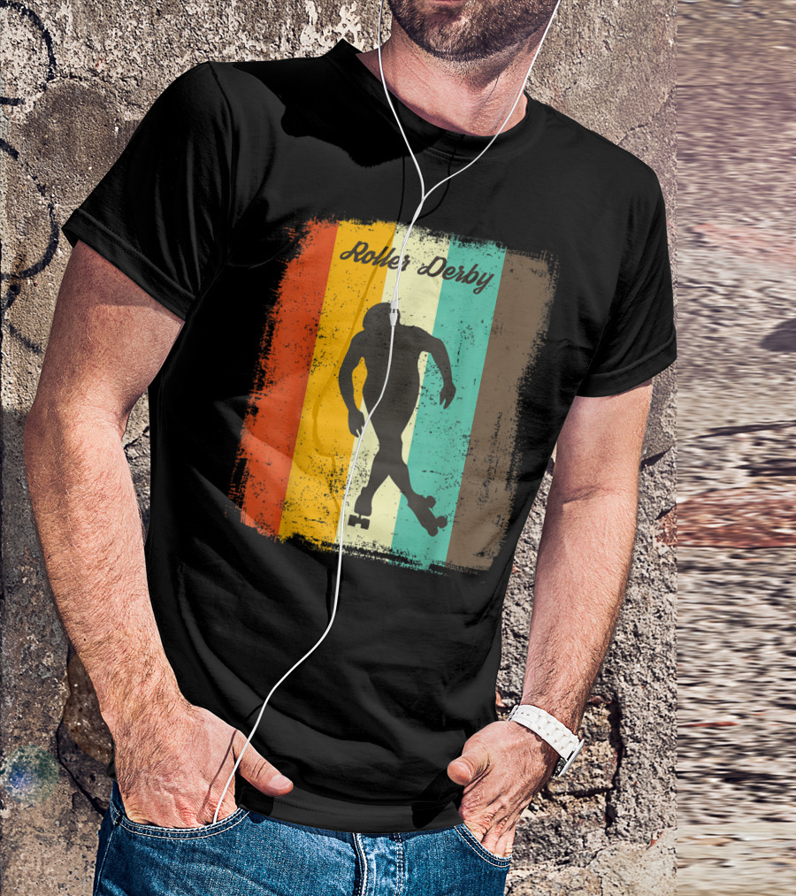 Roller Derby Retro 70S Vintage Derby Girl Silhouette On T-Shirt