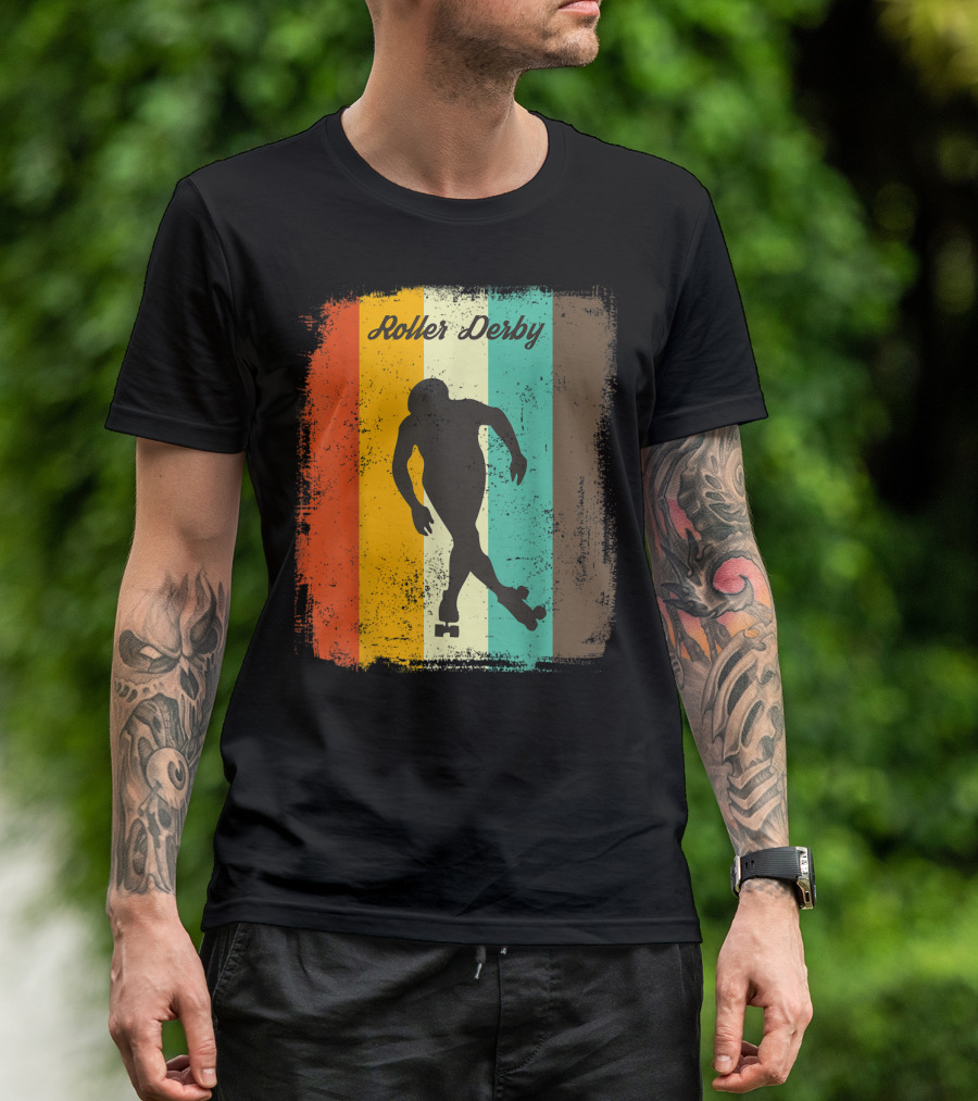 Roller Derby Retro 70S Vintage Derby Girl Silhouette On T-Shirt