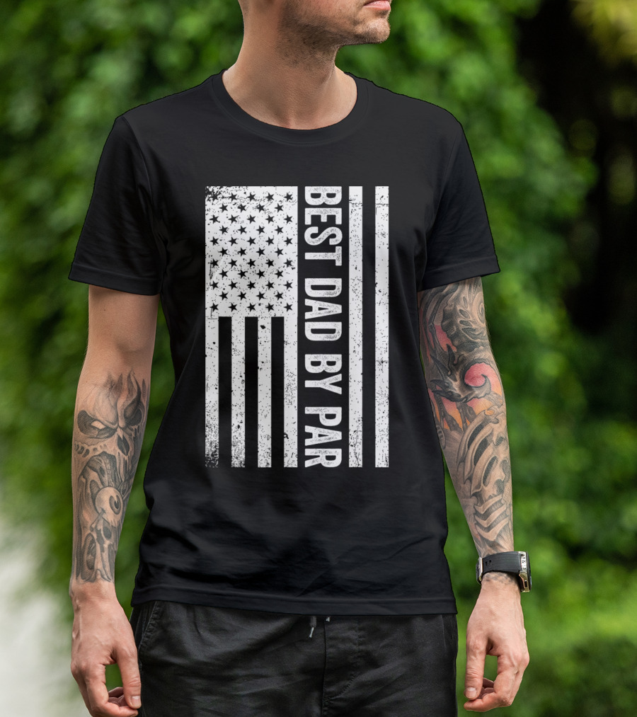 Best Dad By Par Vintage Retro Golf Father's USA Flag T-Shirt