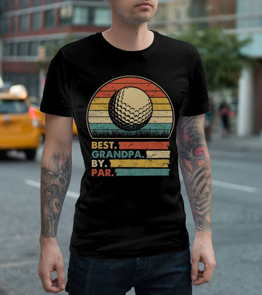 Best Grandpa By Par Vintage Retro Golf Ball Stripes T-Shirt