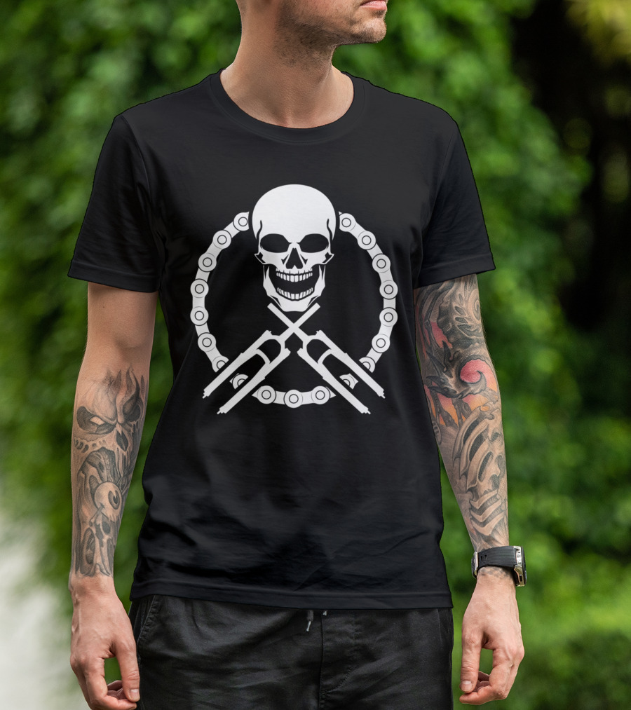 Skull Cross Forks Chain Mountain Bike T-Shirt