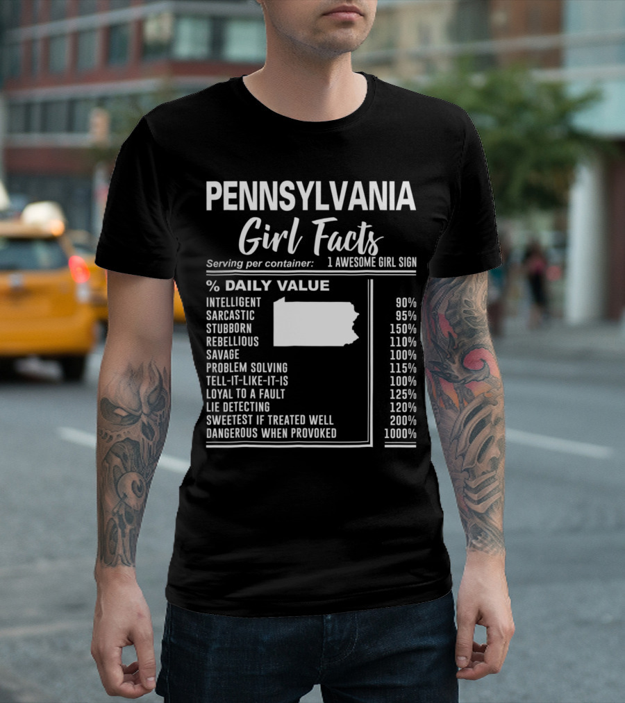 Pennsylvania Girl Facts Intelligent Sarcastic Stubborn Rebellious Loyal Sweetest T-Shirt