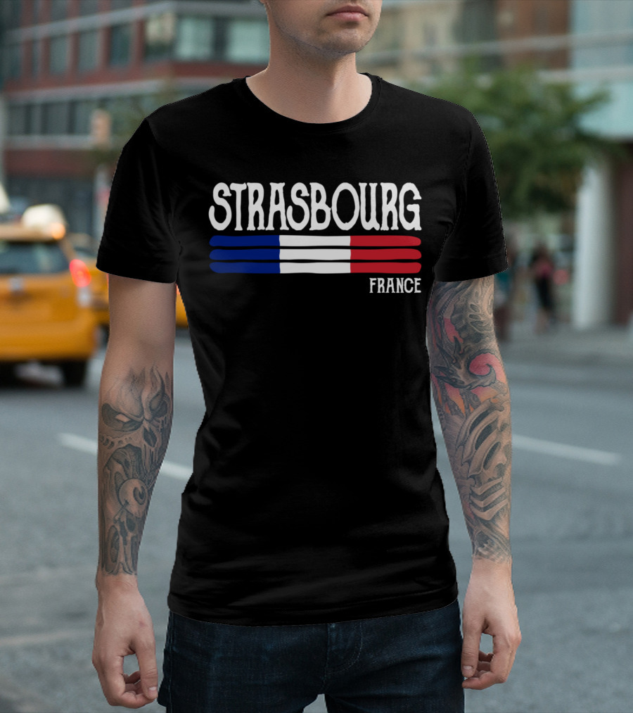 Strasbourg France Tricolor Stripe T-Shirt