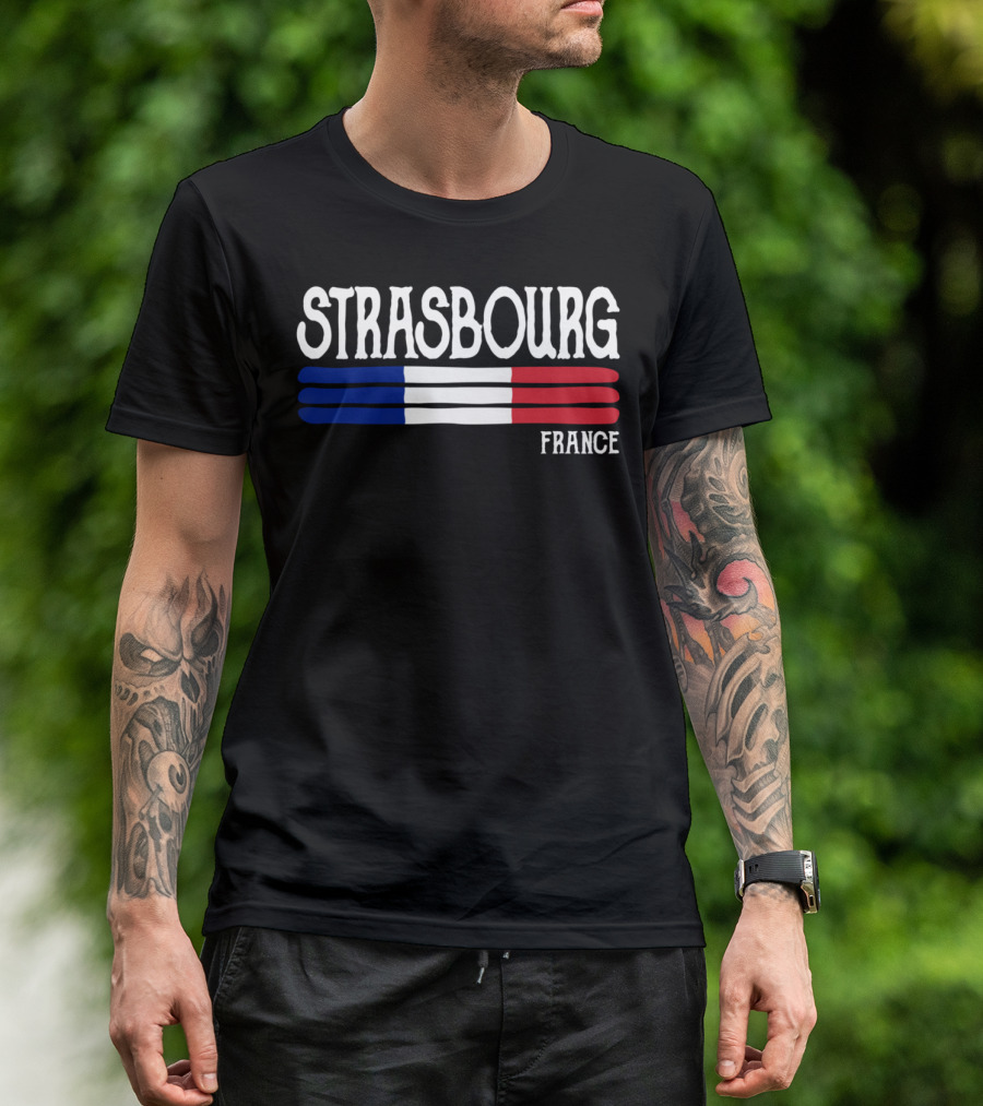 Strasbourg France Tricolor Stripe T-Shirt