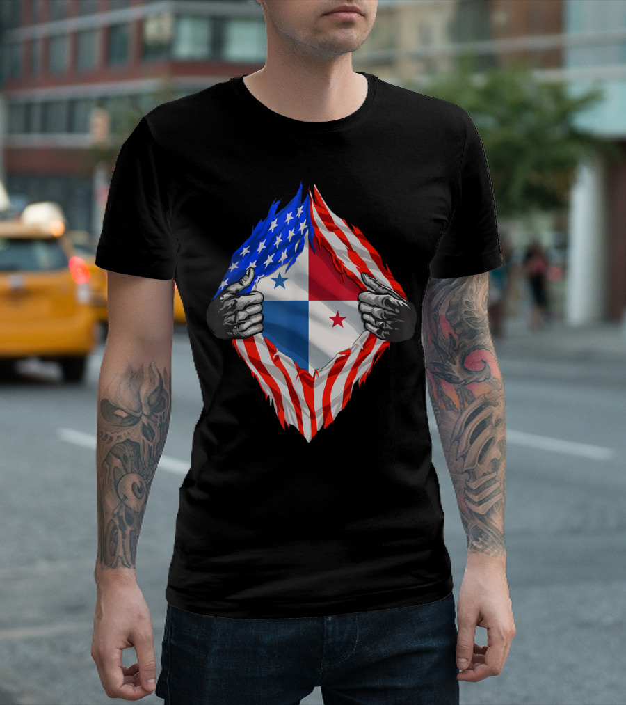 Super Panamanian Heritage Panama Roots USA Flag Fusion T-Shirt