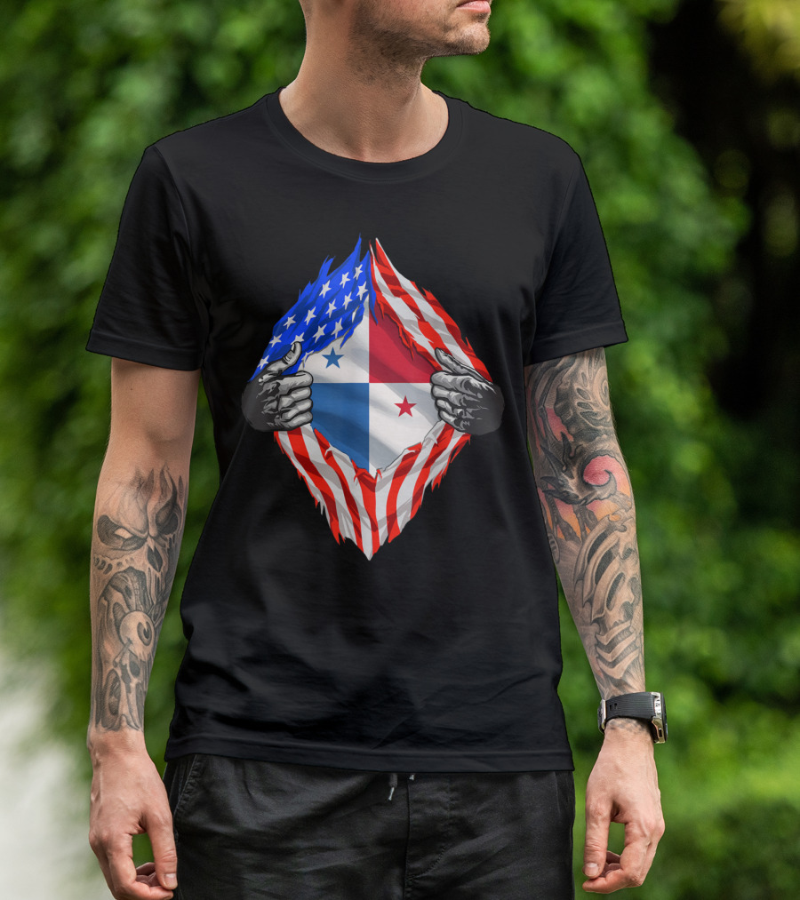 Super Panamanian Heritage Panama Roots USA Flag Fusion T-Shirt
