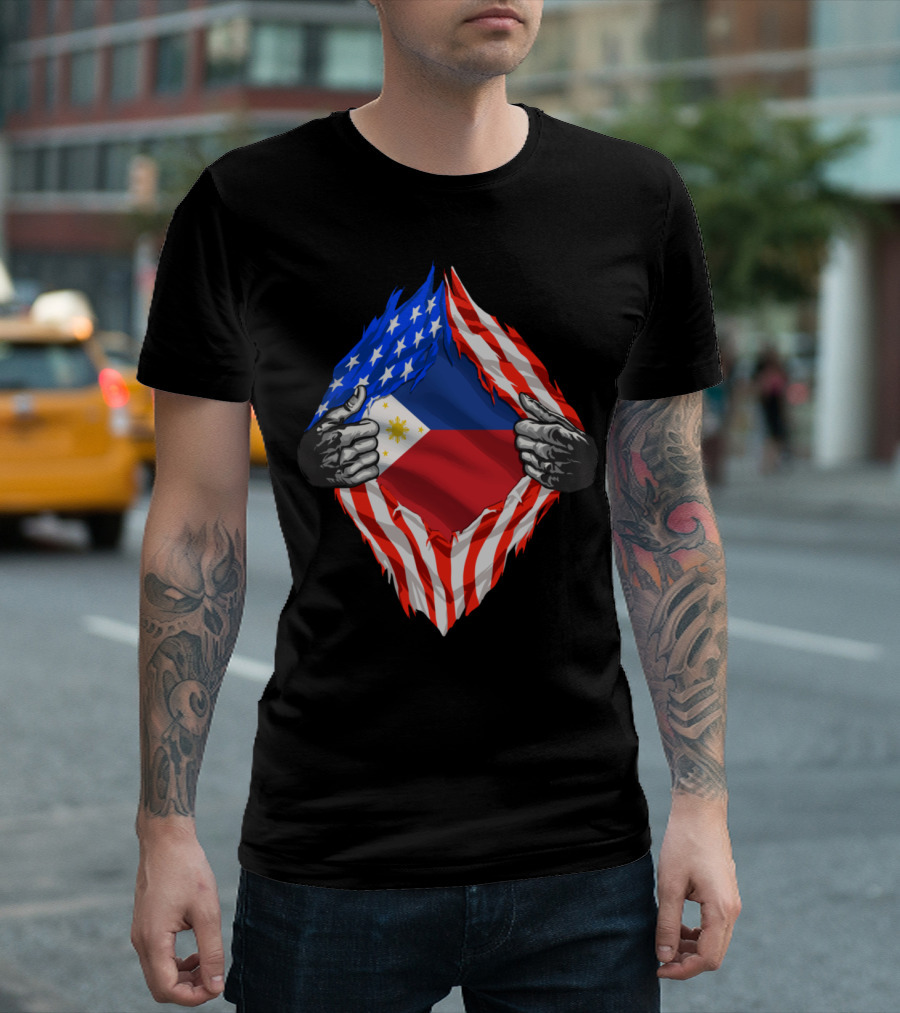 Super Filipino Heritage Philippines Roots USA Flag Fusion T-Shirt