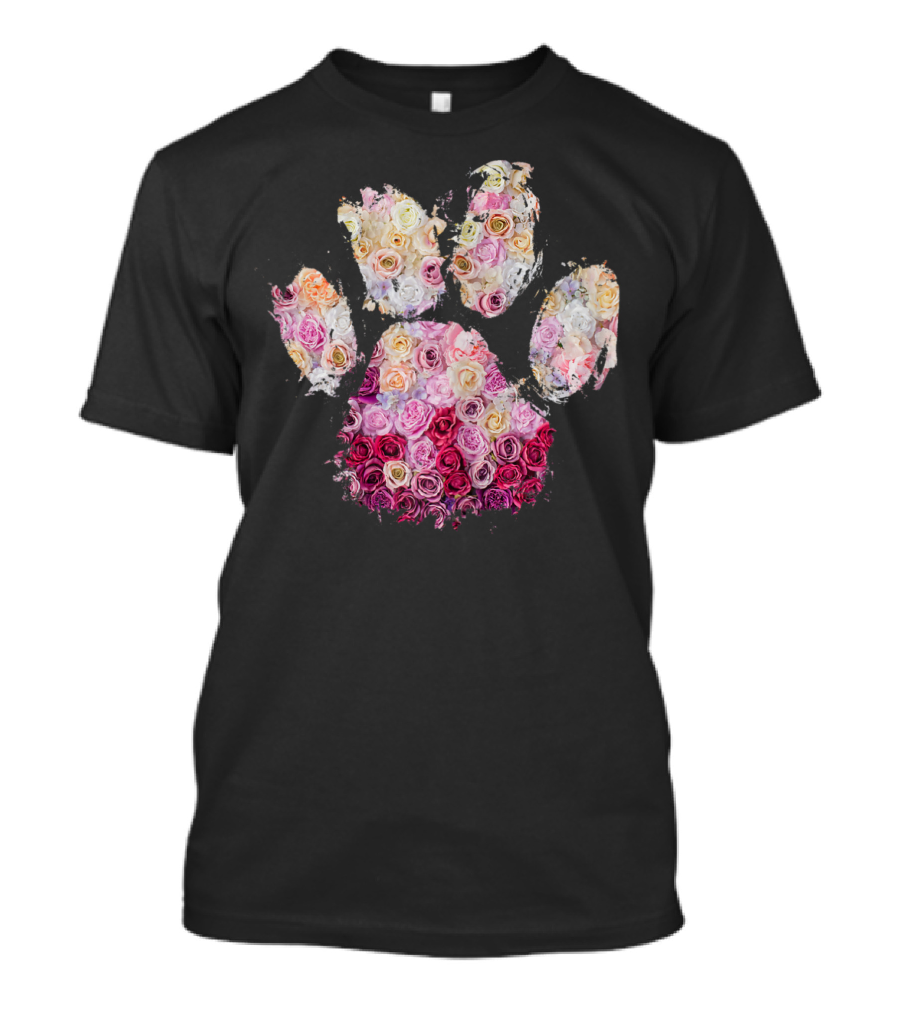 Colorful Roses Paw Print Design With Vibrant Floral Dog T-Shirt