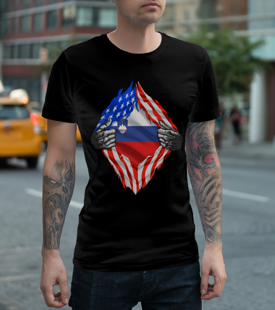 Super Slovene Heritage Slovenia Roots USA Flag Pride Display T-Shirt