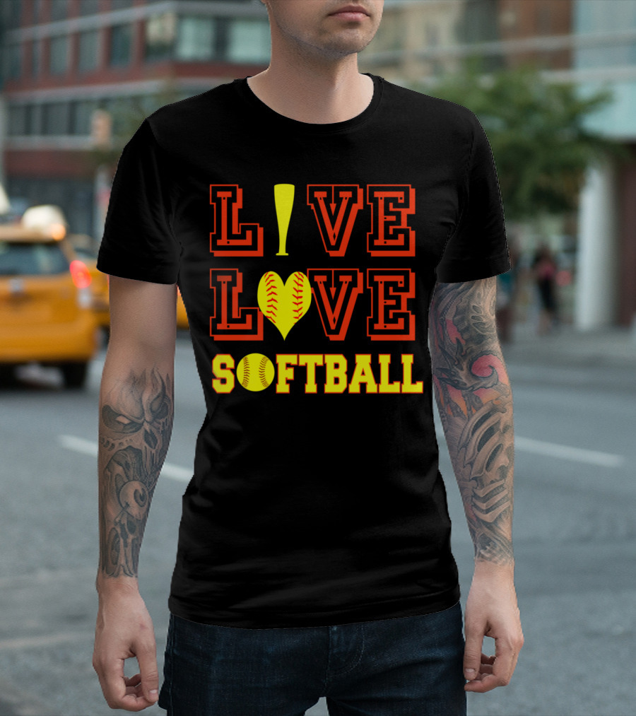Live Love Softball With Heart and Bat T-Shirt