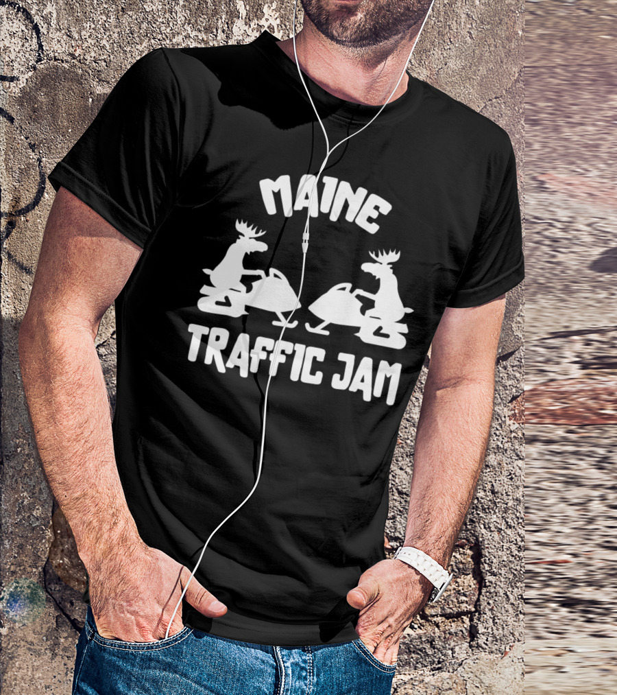 Maine Moose Snowmobile Traffic Jam T-Shirt