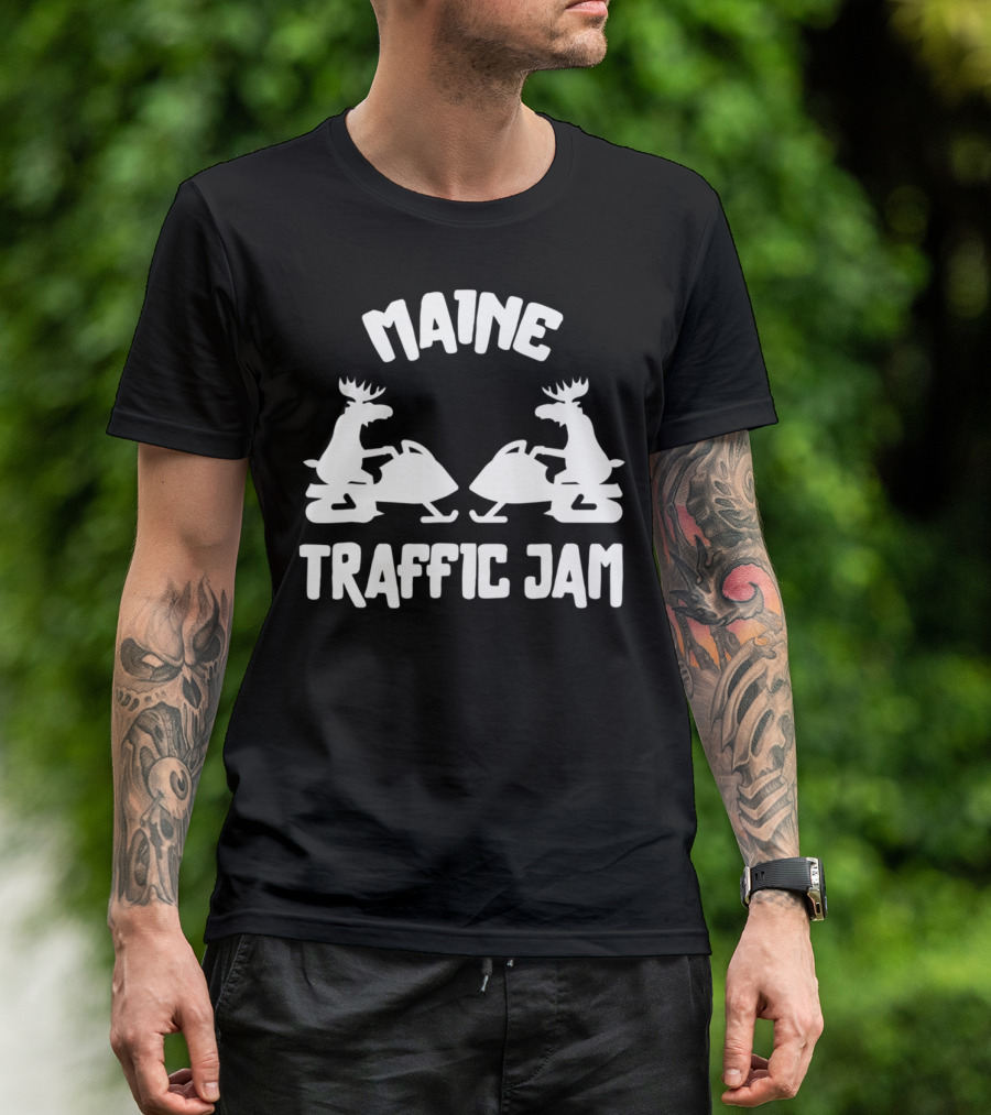 Maine Moose Snowmobile Traffic Jam T-Shirt