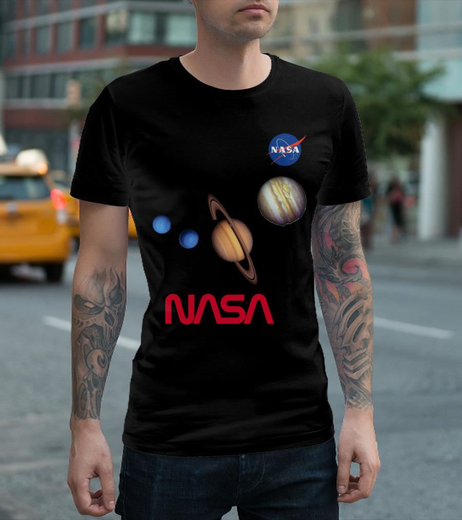 NASA Logo With Planets Saturn Jupiter Solar System Space Science T-Shirt