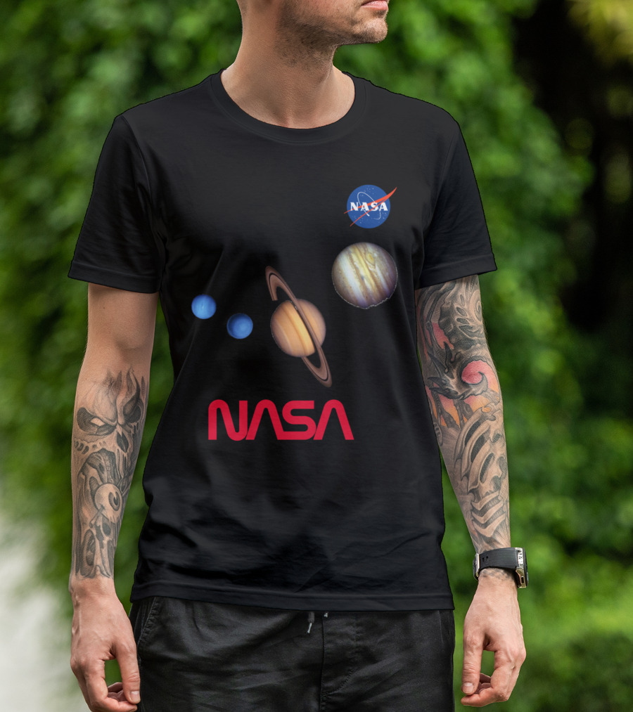 NASA Logo With Planets Saturn Jupiter Solar System Space Science T-Shirt