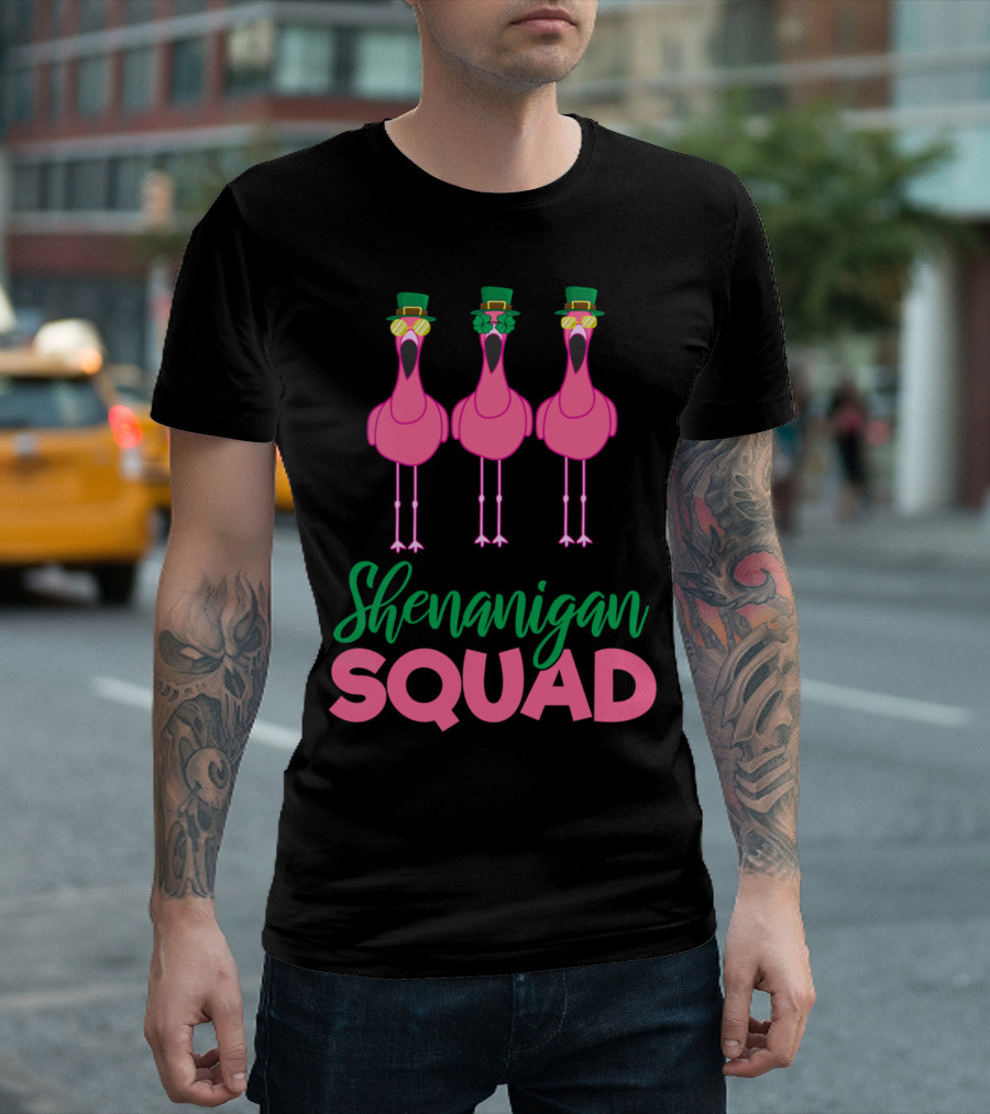 Shenanigan Squad Funny Lucky Flamingo Trio T-Shirt