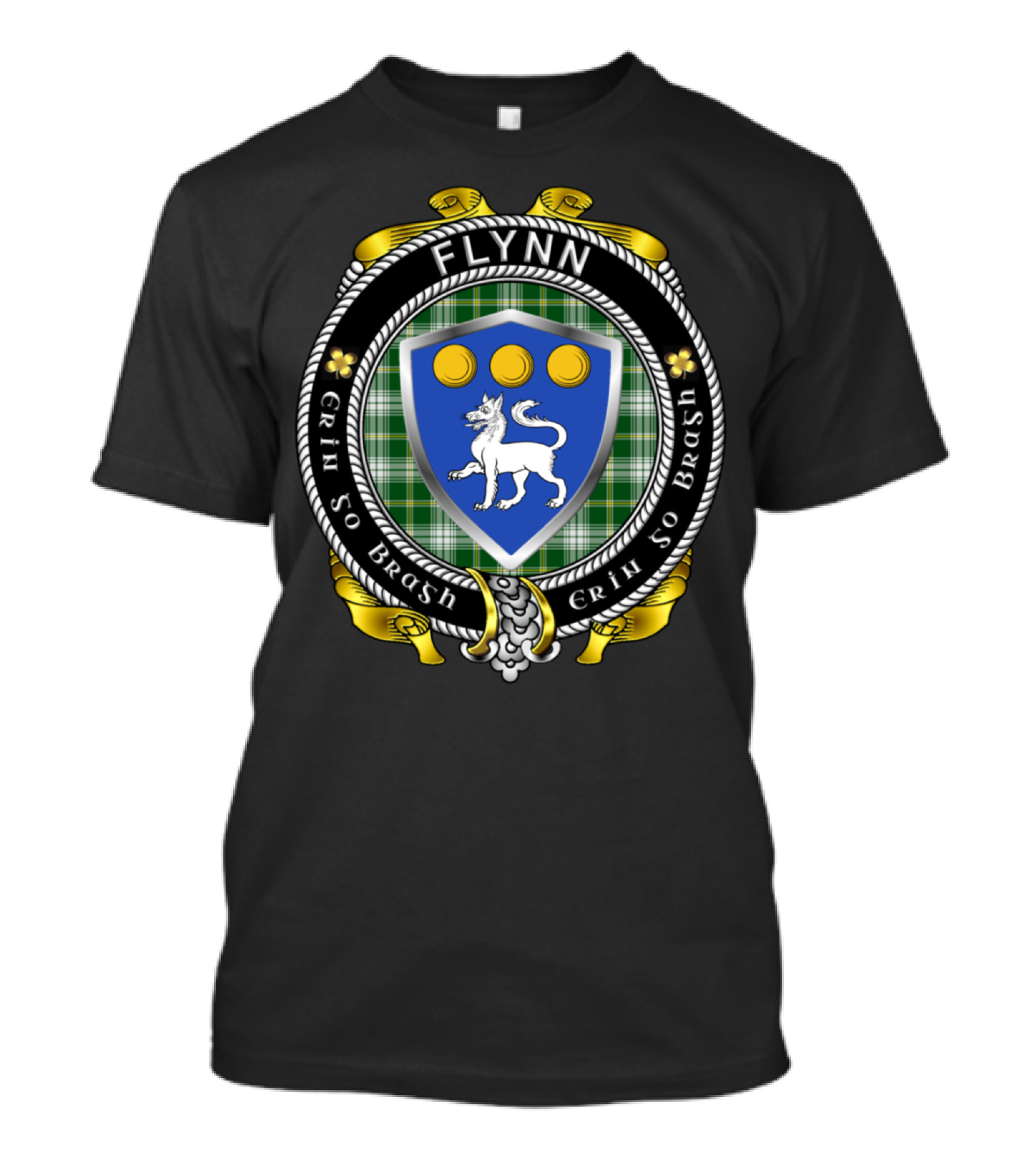 Flynn Erin Go Bragh Irish Crest St Patrick Tartan Badge T-Shirt