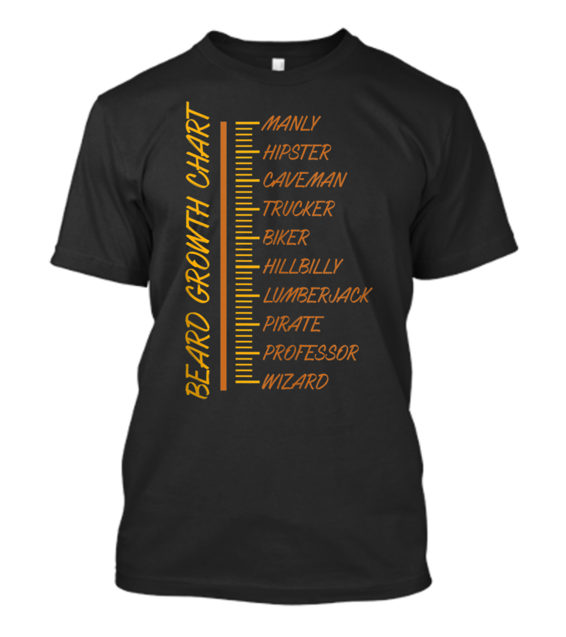 Beard Growth Chart Manly Hipster Caveman Trucker Biker Hillbilly Lumberjack Pirate Professor Wizard T-Shirt