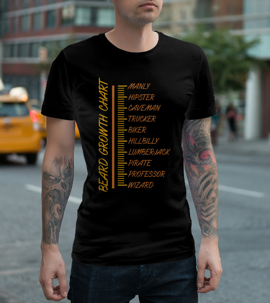 Beard Growth Chart Manly Hipster Caveman Trucker Biker Hillbilly Lumberjack Pirate Professor Wizard T-Shirt