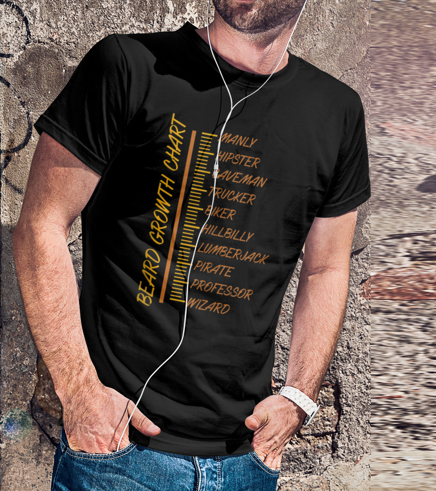 Beard Growth Chart Manly Hipster Caveman Trucker Biker Hillbilly Lumberjack Pirate Professor Wizard T-Shirt