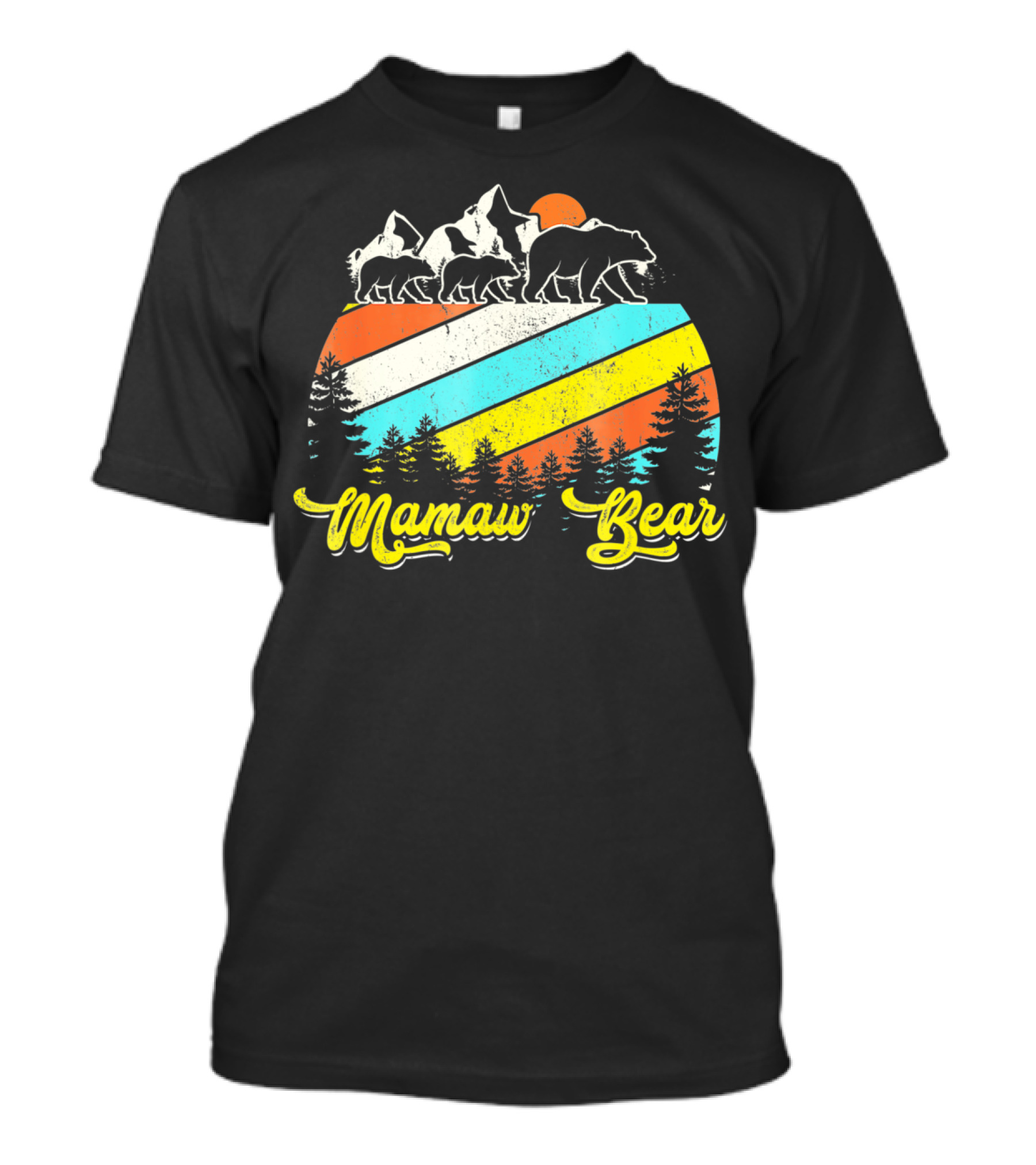 Mamaw Bear With 2 Cubs Retro Sunset Twice Cute Blessed T-Shirt