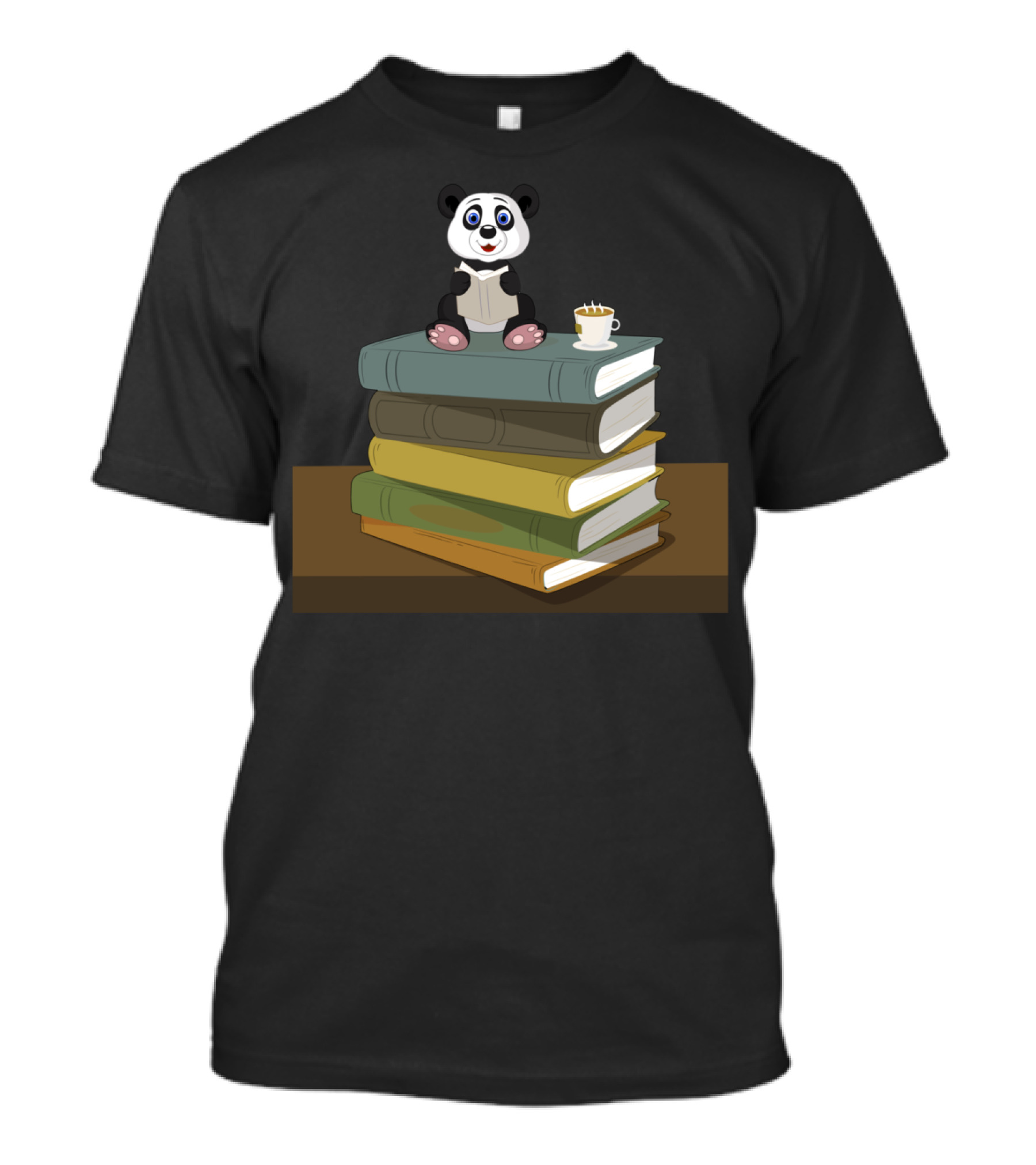 Panda Bear Reading Books With Coffee Cup On Stack Of Books T-Shirt