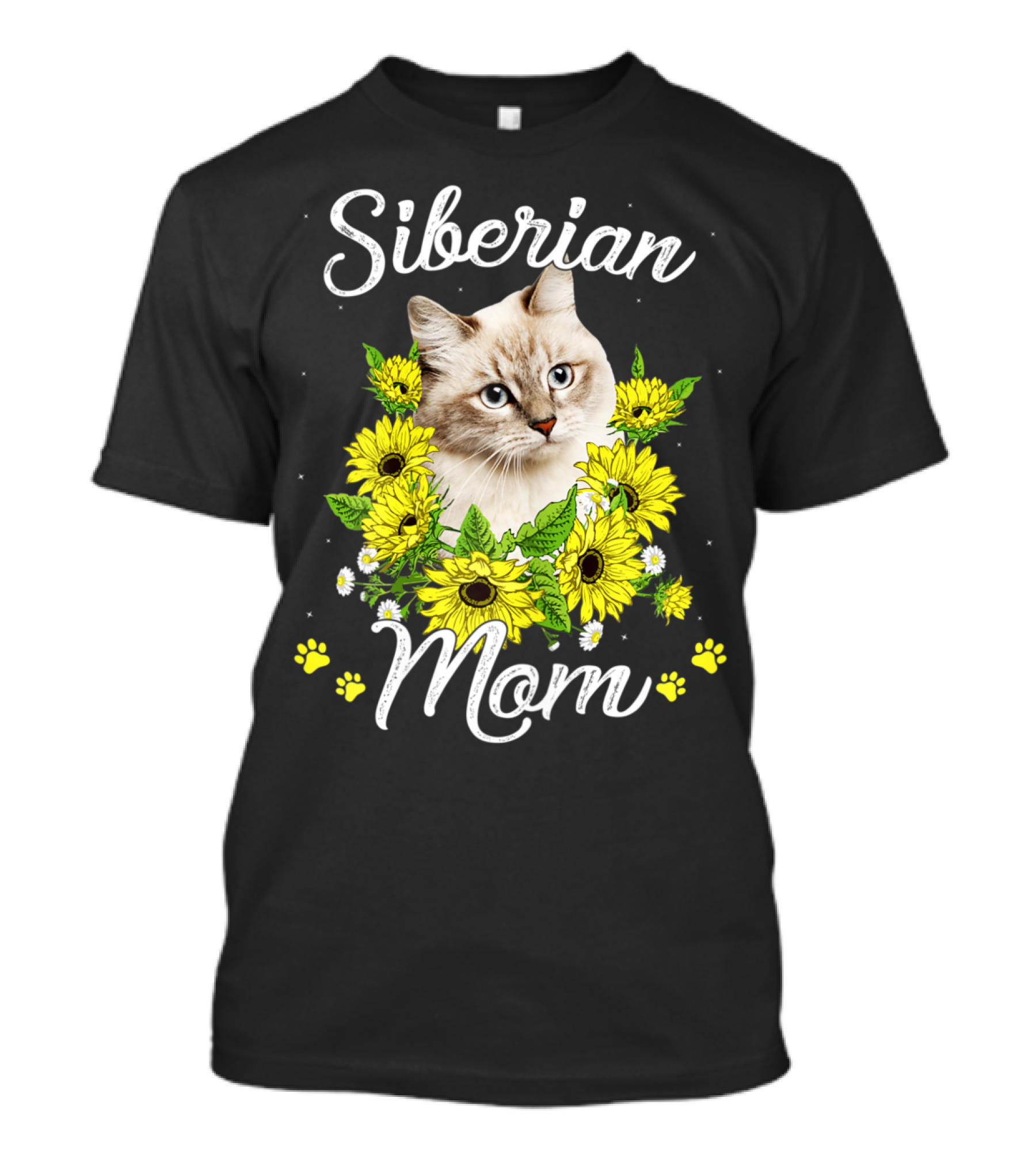 Siberian Cat Mom With Sunflowers Mother's Day T-Shirt