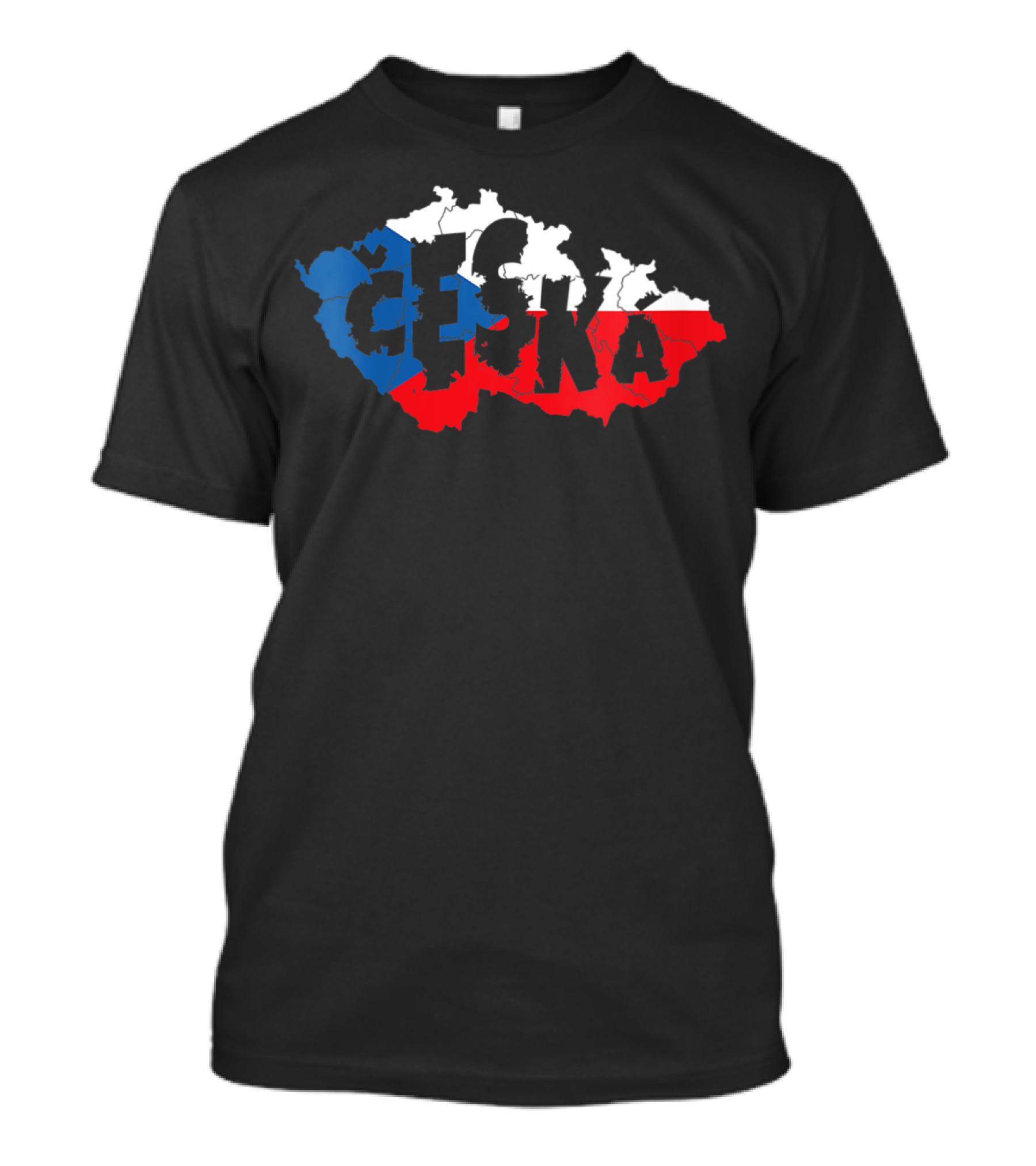 Czech Map Word Art Česká Republic Blue White Red Flag Typography T-Shirt