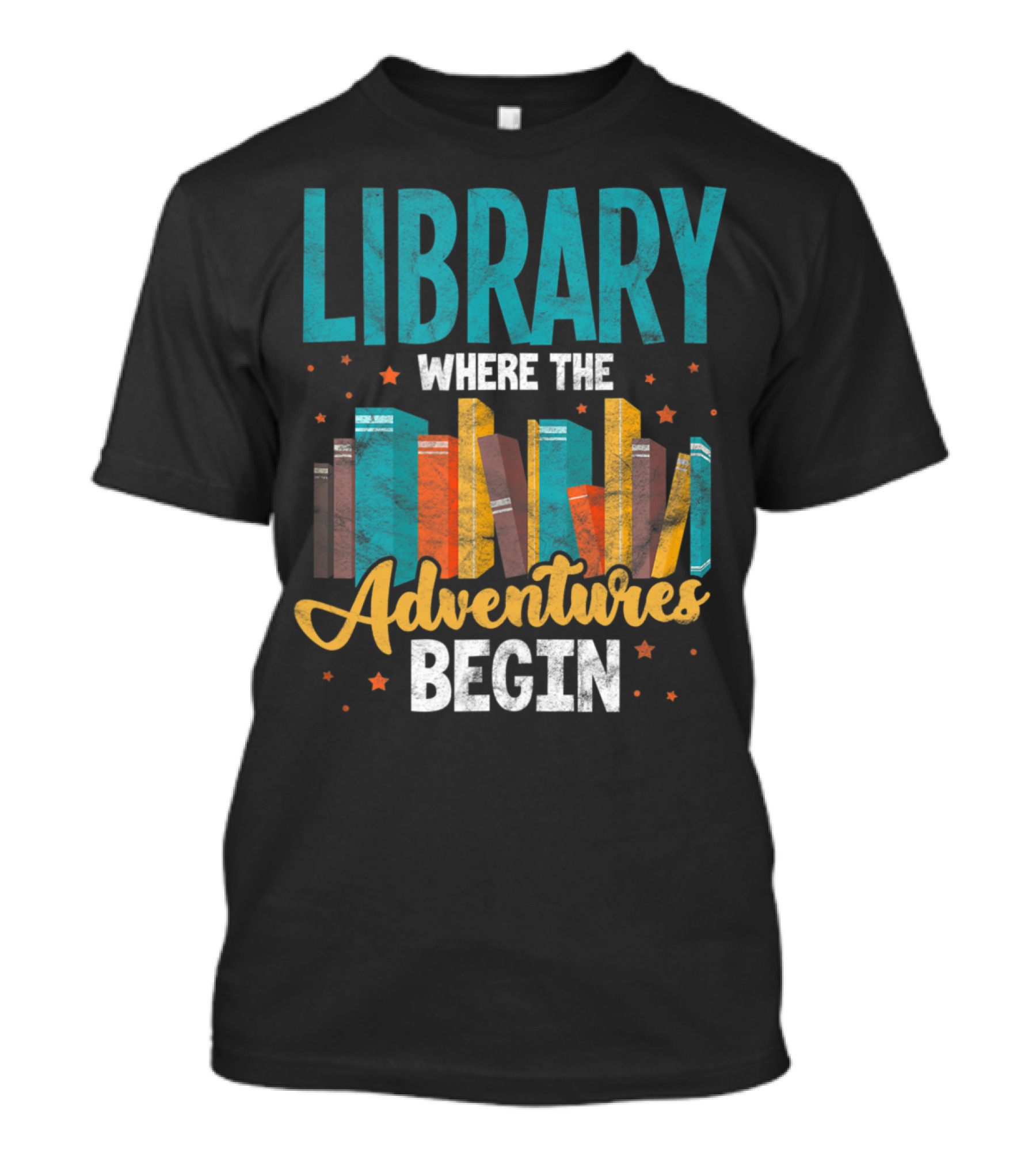 Library Where The Adventures Begin Librarian Bookshelves Stars T-Shirt