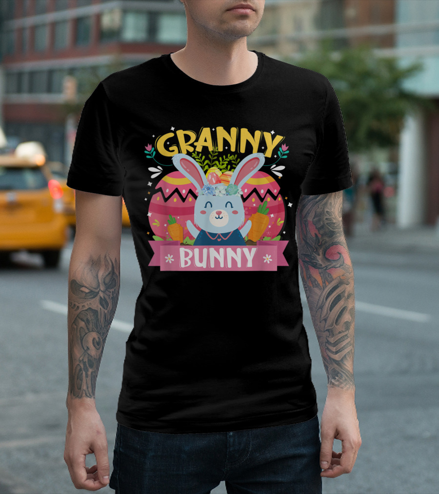 Granny Bunny Easter Egg Hunt with Carrots and Flowers T-Shirt