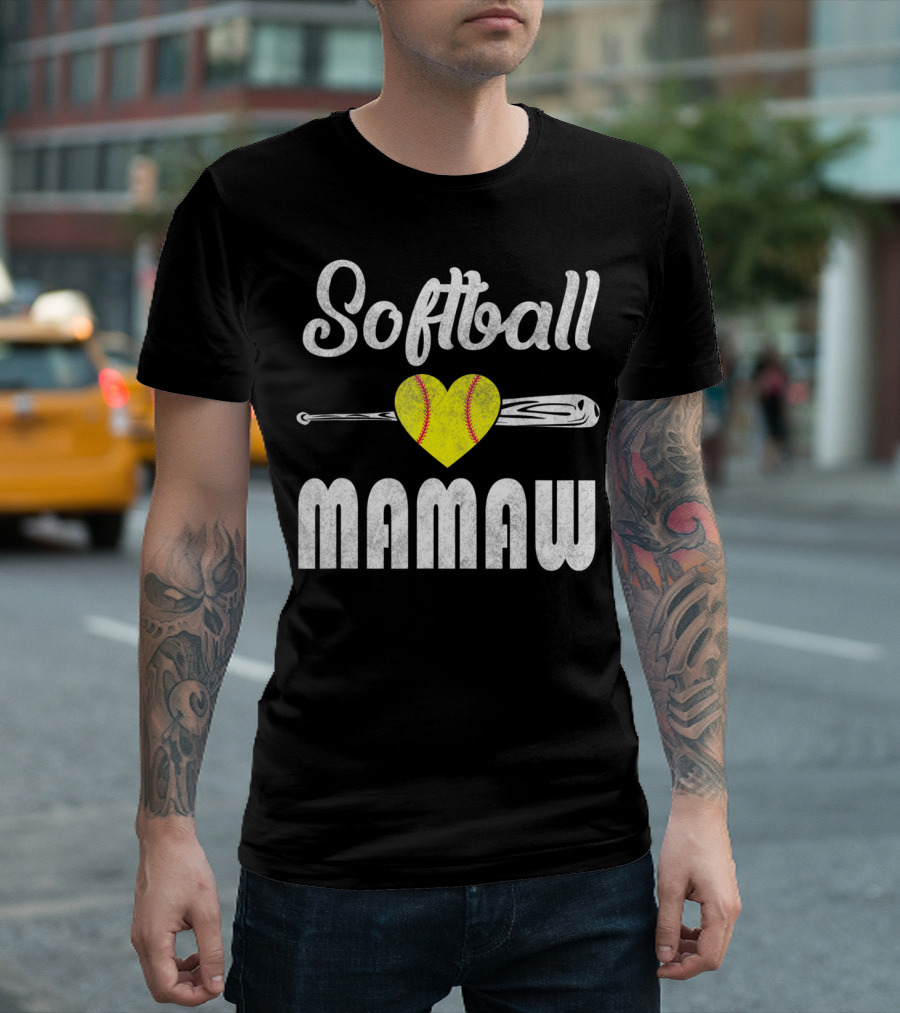 Softball Mamaw Heart Baseball Bat T-Shirt