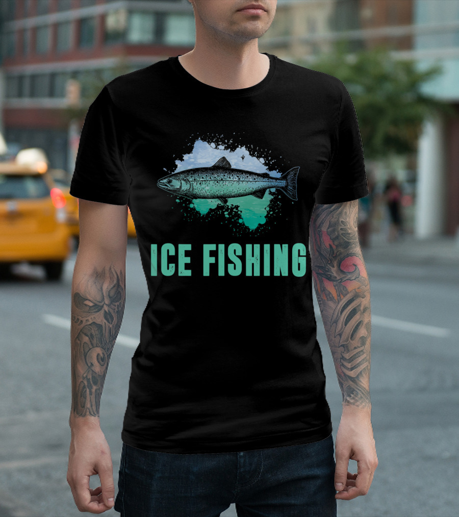 Ice Fishing Fish Lake Lucky Fisherman Splat T-Shirt