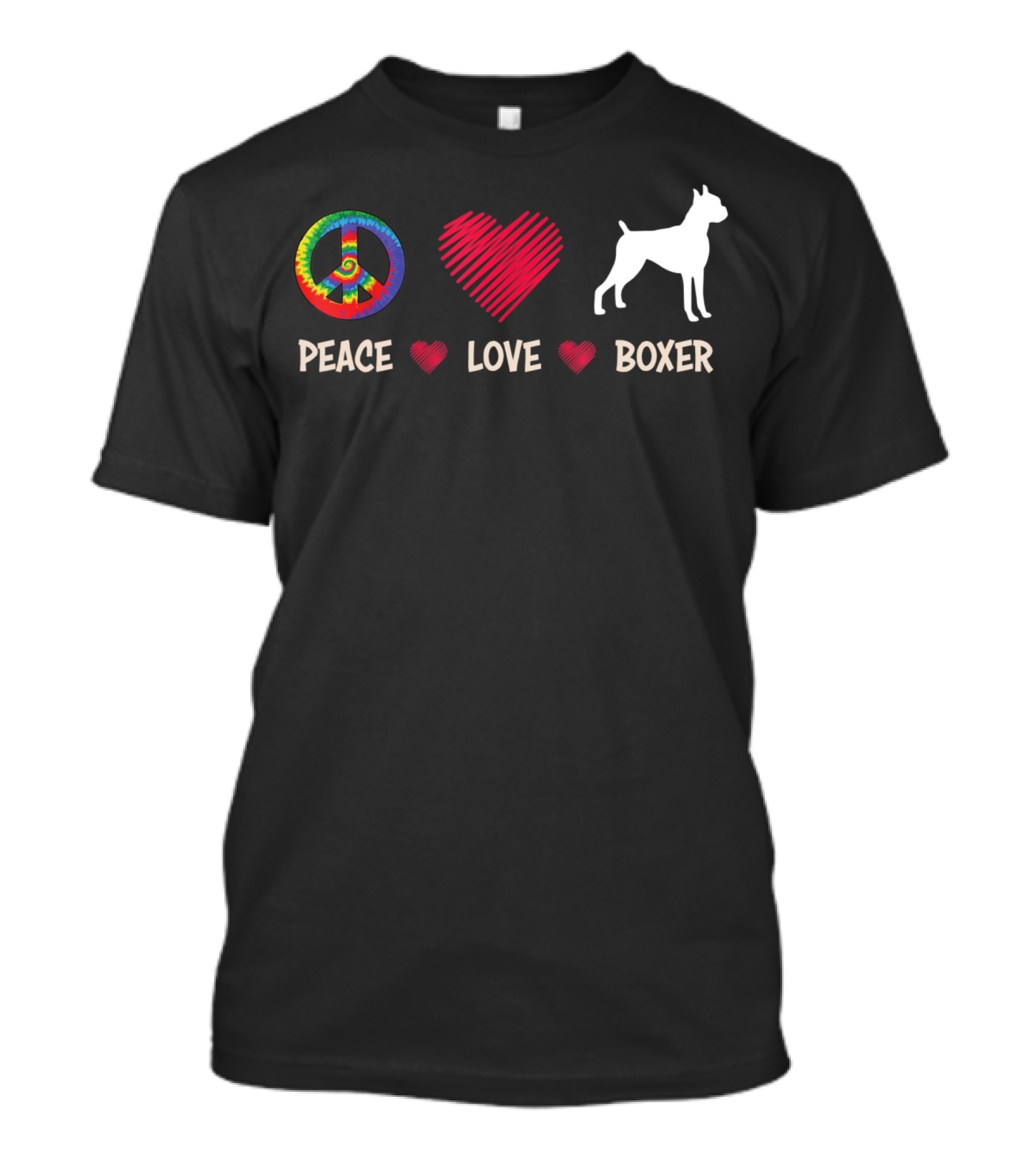 Peace Love Boxer Dog Funny Boxer Peace Sign Heart Boxer T-Shirt