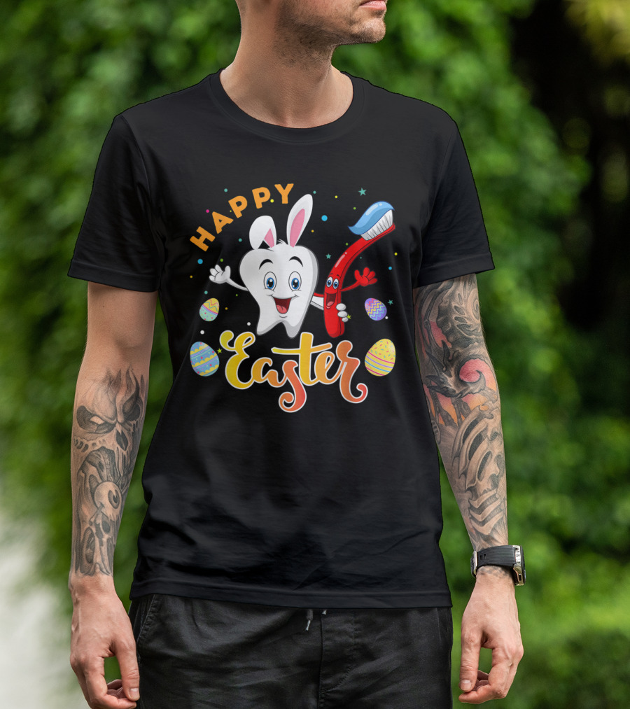 Happy Easter Day Funny Tooth Dental Hygienist Toothbrush Eggs T-Shirt