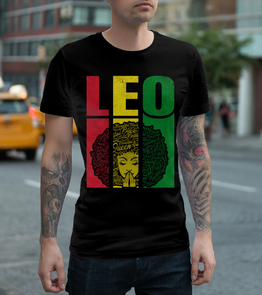 LEO Beautiful Black Queen Strong Jamaican Rasta Girl T-Shirt