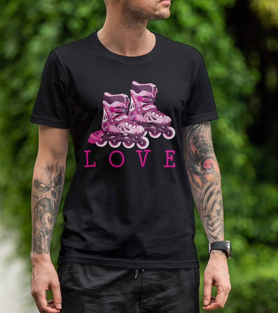 Love Skating Rollerblade Girl Pink Rollerblades T-Shirt