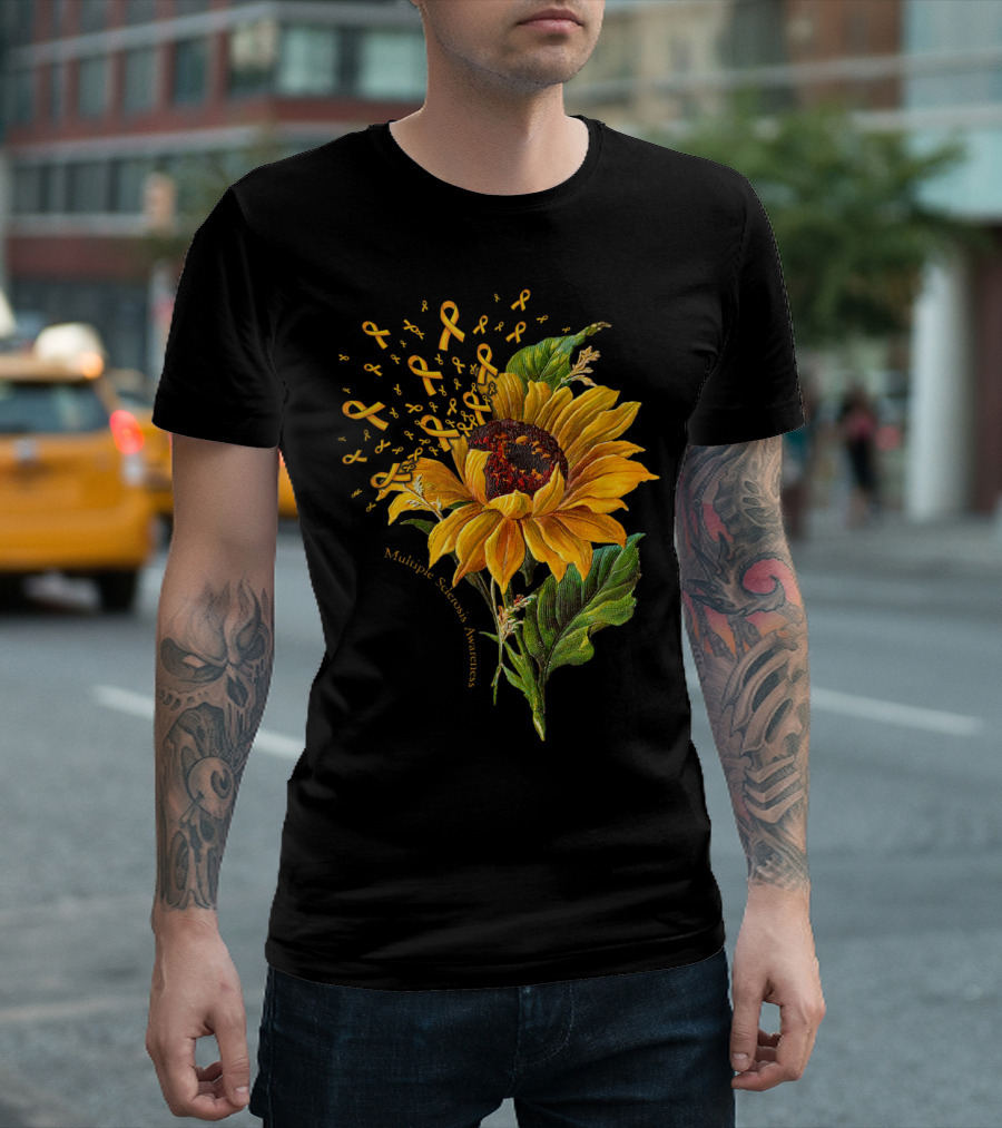 Multiple Sclerosis Awareness Sunflower with Yellow Ribbons T-Shirt