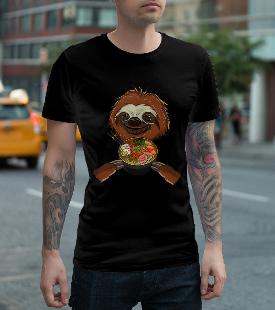 Cute Ramen Loving Giant Sloth Unique Mania T-Shirt