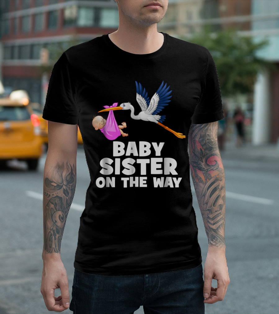 Baby Sister On The Way Stork With Bundle Big Brother And Sister T-Shirt
