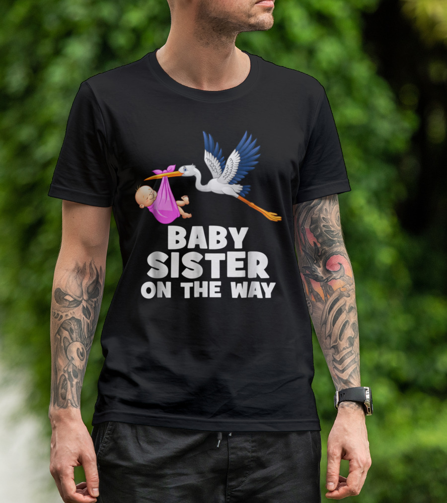 Baby Sister On The Way Stork With Bundle Big Brother And Sister T-Shirt