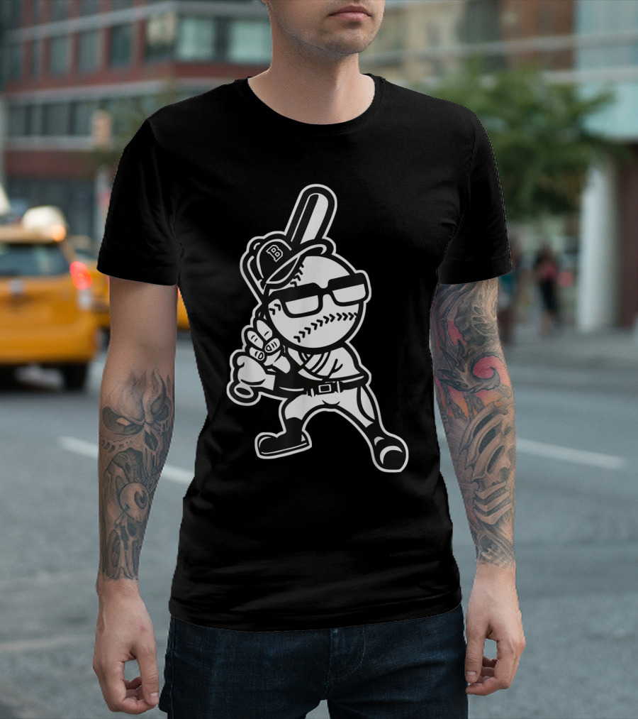 Baseball 35 Pitcher Cartoon Batter with 'B' Cap T-Shirt