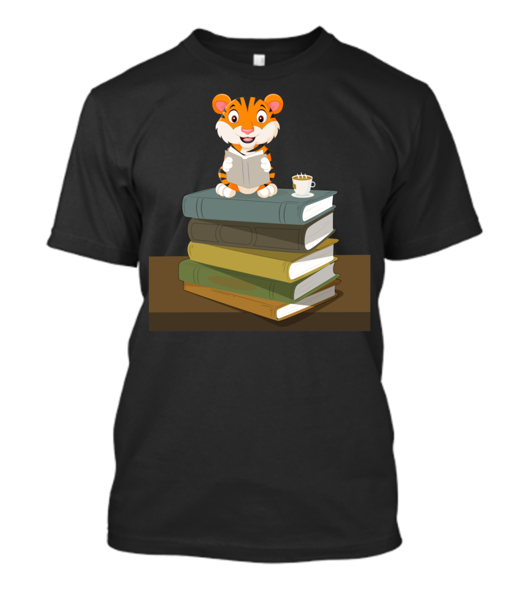 Tiger Reads Books With Coffee On Stack T-Shirt