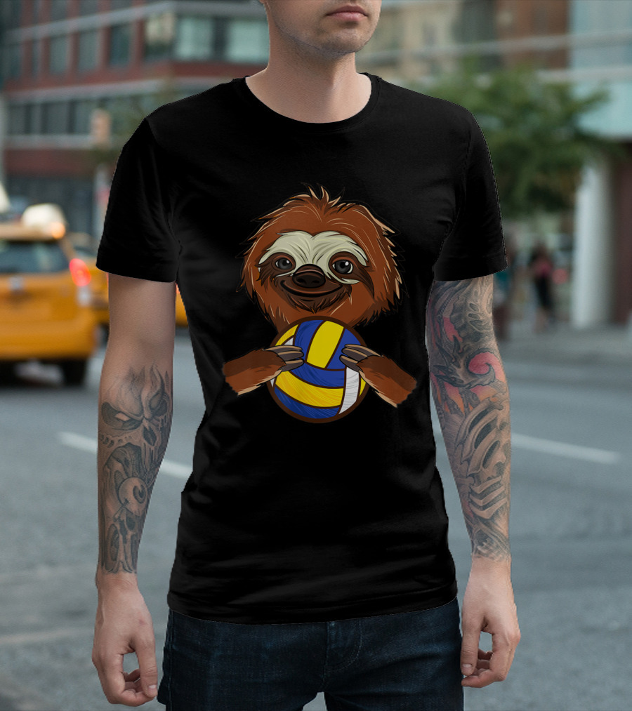Volleyball Lover Cute Sloth Holding Volleyball Mania Unique T-Shirt