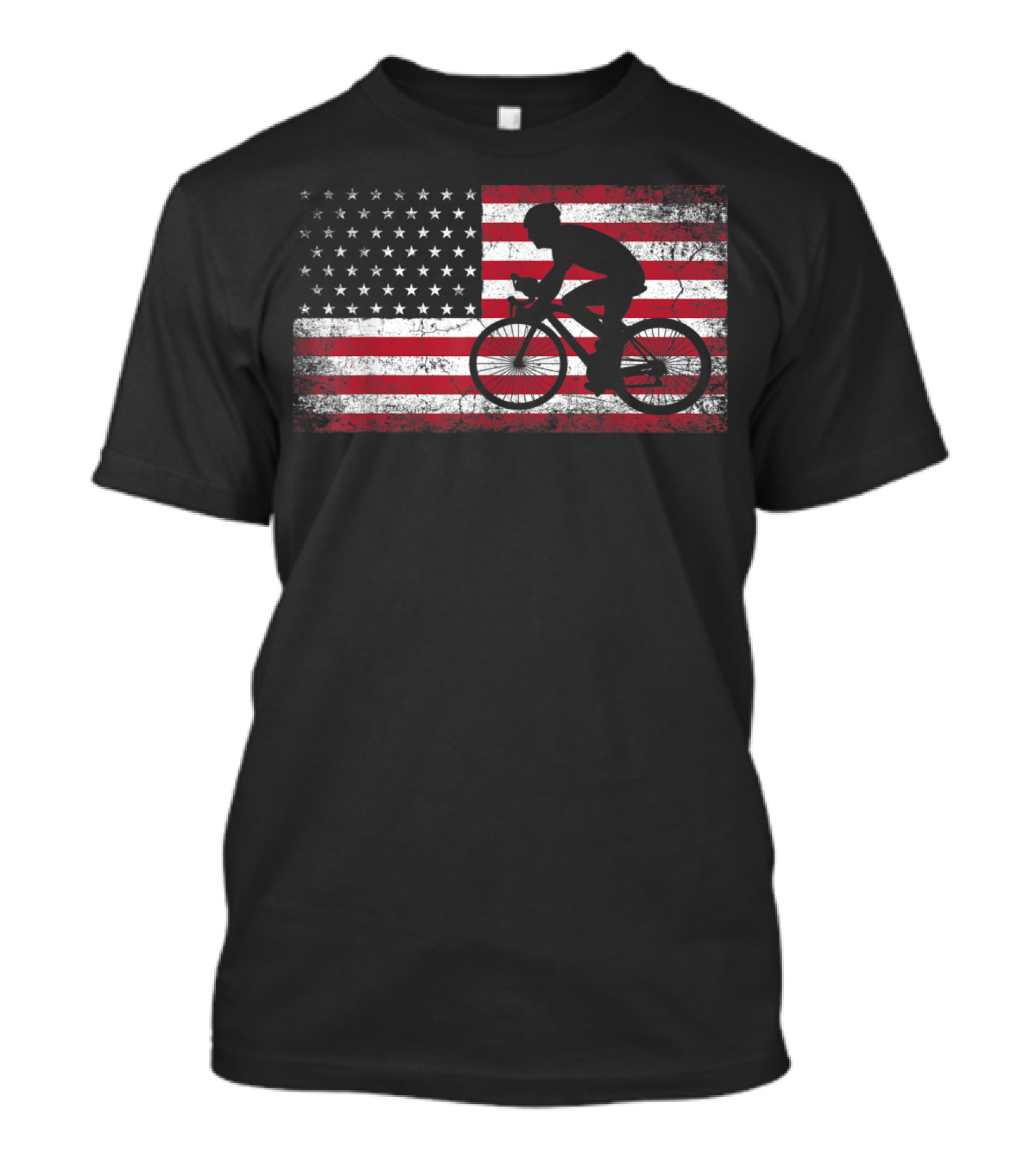 Cyclist Silhouette On American Flag Background Bicycle Sports T-Shirt
