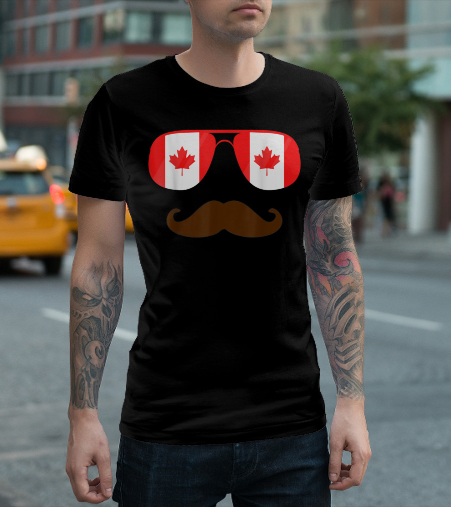 Canada Flag Sunglasses Moustache Canadian Pride T-Shirt