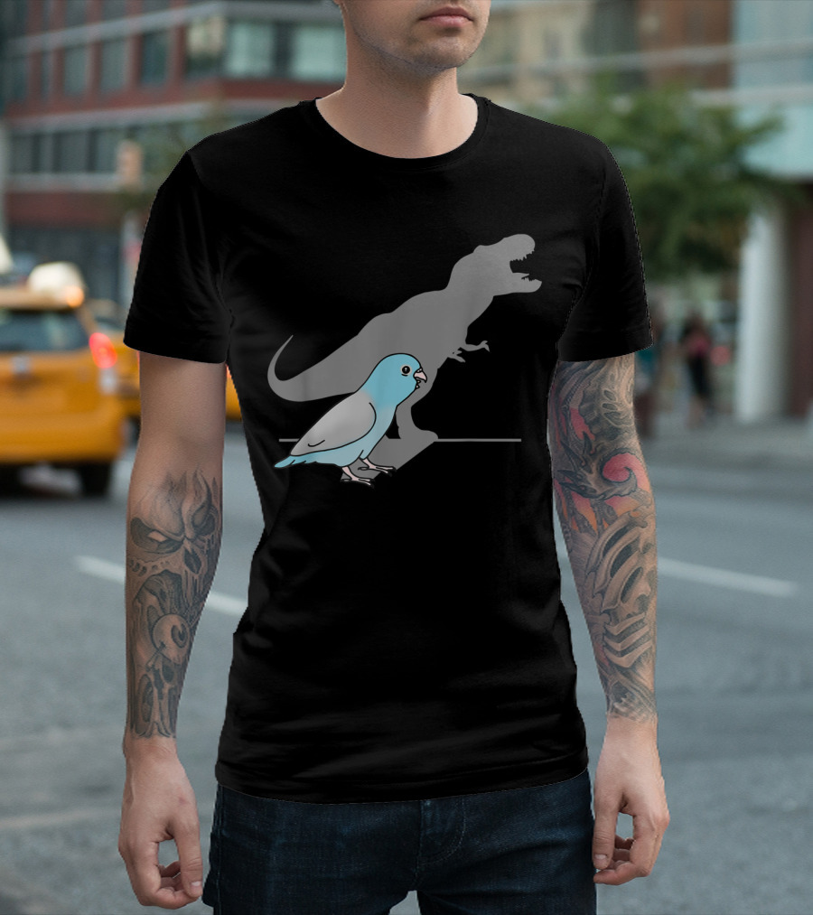 Funny T-Rex Blue Fallow Parrotlet With Dinosaur Shadow T-Shirt